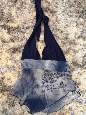 silence + noise Navy Blue Tie-Back Tank with Blue Tie-Dye Print